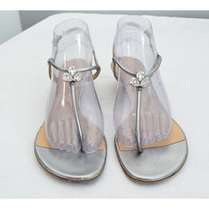 Giuseppe Zanotti Crystal Tear Drop Sandal 39 Silver Wedge Thong Luxury
